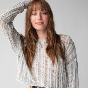 Light Blue Sheer Cable Knit Women's Sweater